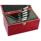 Starrett SV436.1MCXRLZ Outside Micrometer Set includes 25mm, 50mm, 75mm, 100mm, 125mm and 150mm micrometers, five standards, in case. 