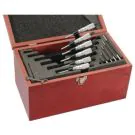 Starrett S436.1CXRLZ Outside Micrometer Set includes 6 Micrometers, Range 0-6", 1", 2", 3", 4", 5", and 6" micrometers, two setting standards, adjusting wrench, in case.