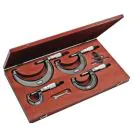 Starrett S436.1MBXRLZ Outside Micrometer Set includes 4 micrometers, Range 0-100mm, 25mm, 50mm and 75mm and 100mm micrometers, three standards, adjusting wrench, in case. 