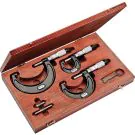 Starrett ST436.1AXFLZ Outside Micrometer Set includes 3 micrometers 1", 2", and 3" micrometers, two setting standards, adjusting wrench, in case. .0001" Grad, Carbide Faces, Friction Thimble, Lock Nut involves a wide range of measurements