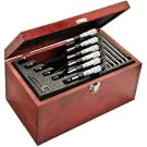 Starrett ST436.1CXRLZ Outside Micrometer Set includes 6 micrometers 1", 2", 3",4", 5", and 6" micrometers, five standards, adjusting wrench, in case.  .0001" Grad, Carbide Faces, Ratchet Stop, Lock Nut involves a wide range of measurements.
