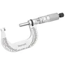 Starrett T2XRL Outside Micrometer range 1-2" features ratchet stop, lock nut, carbide face, and 1" gauge block standard .0001" Grad, 