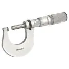 Starrett V230MXFL Outside Micrometer features 0-25mm range, friction thimble, lock nut, and carbide face. 0-25mm Range, 0.001mm Grad, Carbide Faces, Friction Thimble, Lock Nut.