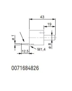 Tesa 0071684826 probe for interchangeable inserts with M1,4 thread. Supplied with 1 insert No. 01860201 having a 1 mm dia. carbide ball tip.