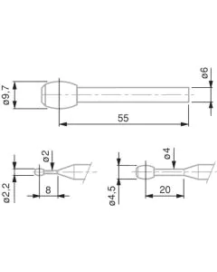 TESA 00760068 Barrel-Shaped Probe, Tungsten Carbide, Ø9.7 mm, 55 mm Insert Length