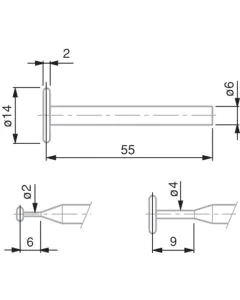 TESA 00760075 Disc-Shaped Probe, Tungsten Carbide, Ø14 mm, 55 mm Insert Length