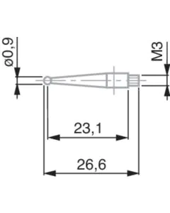 TESA 00760180 Ball Tip Probe, Steel, Ø0.9 mm, 26.6 mm Insert Length