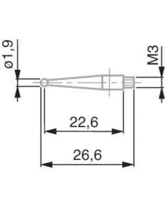 Tesa 00760181 Ball tip probe, steel, Ø1.9 mm, 26.6 mm insert length
