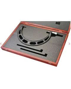 Starrett 436.1XRLZ-13 Outside Micrometer features a ratchet stop, lock nut, and carbide face with case. Range 12-13