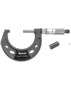 Starrett 444.1MXRL-50 Outside Micrometer range 25-50mm features ratchet stop, lock nut, and carbide face. .01mm Grad.